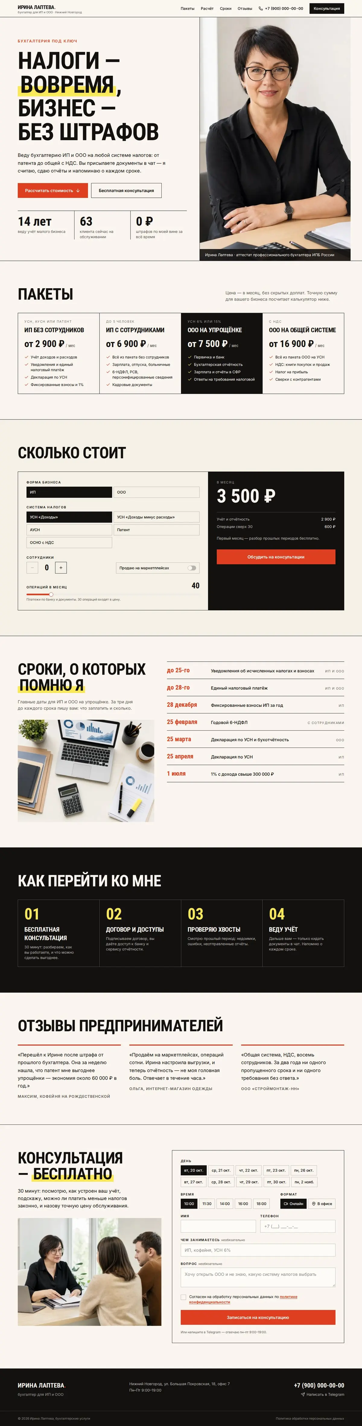 Шаблон сайта бухгалтера: компьютердегі көрінісі