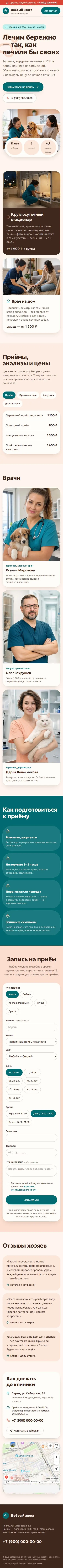 Шаблон сайта ветеринарной клиники: вид на телефоне